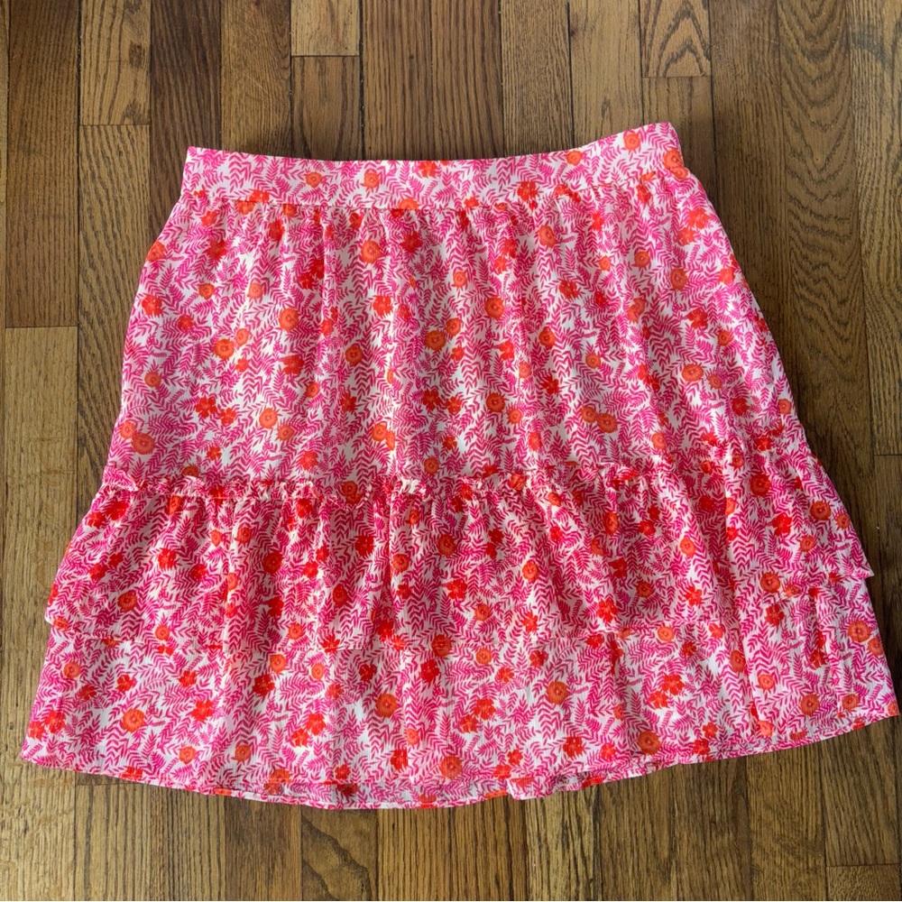J.Crew Tiered Ruffle Mini Skirt Flowered Elastic Waist Women’s Size M